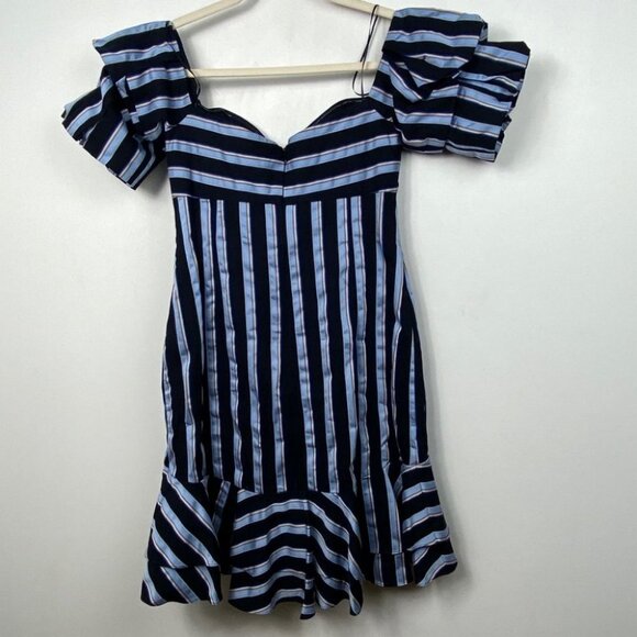 NEW WAYF Korbin Striped Off Shoulder Dress Blue Size Medium Cotton Brand Cutout - Picture 5 of 9